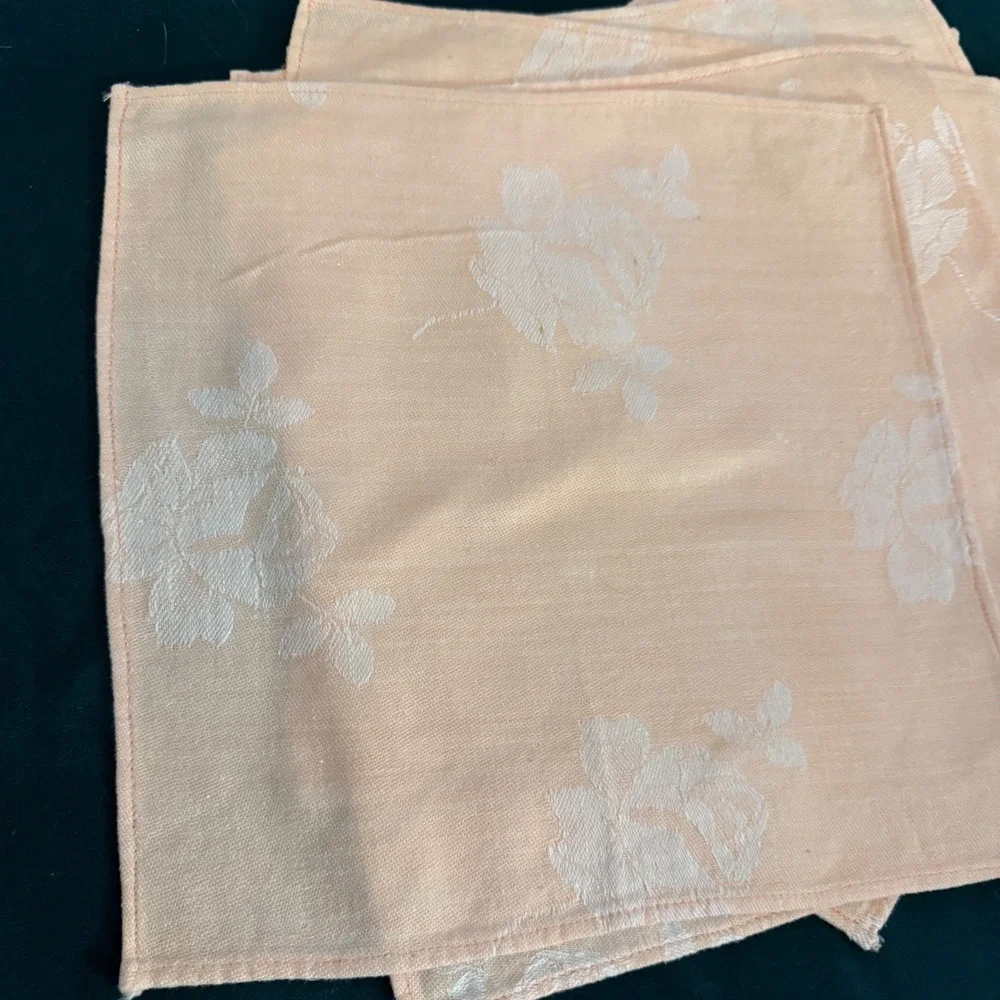 Set of 8 Peach Floral Jacquard Cloth Napkins Rose‎ Vine Pattern Elegant Dinner